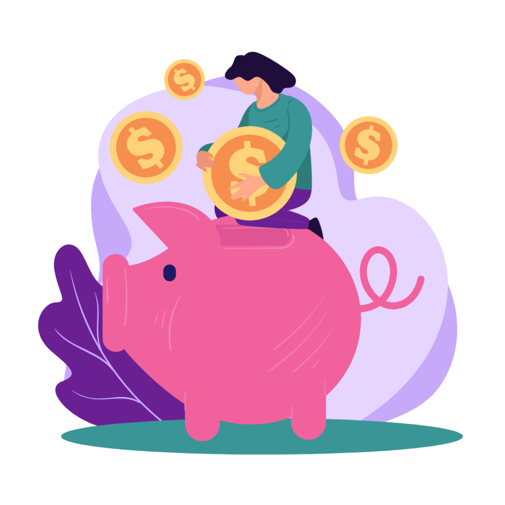 A woman saving money in piggy bank