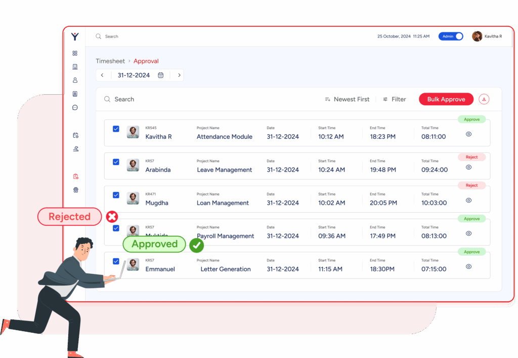 Automated timesheet approval with compliance checks.
