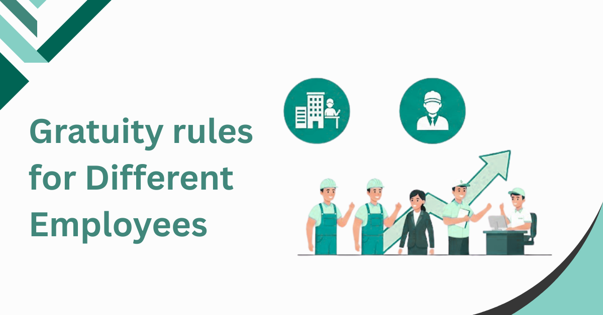 Different types of employees including industrial workers, office staff, and managers representing gratuity rules for various employment types in India.
