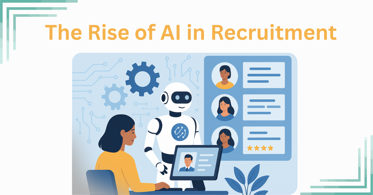 Illustration of a recruiter using AI technology for candidate screening on a computer