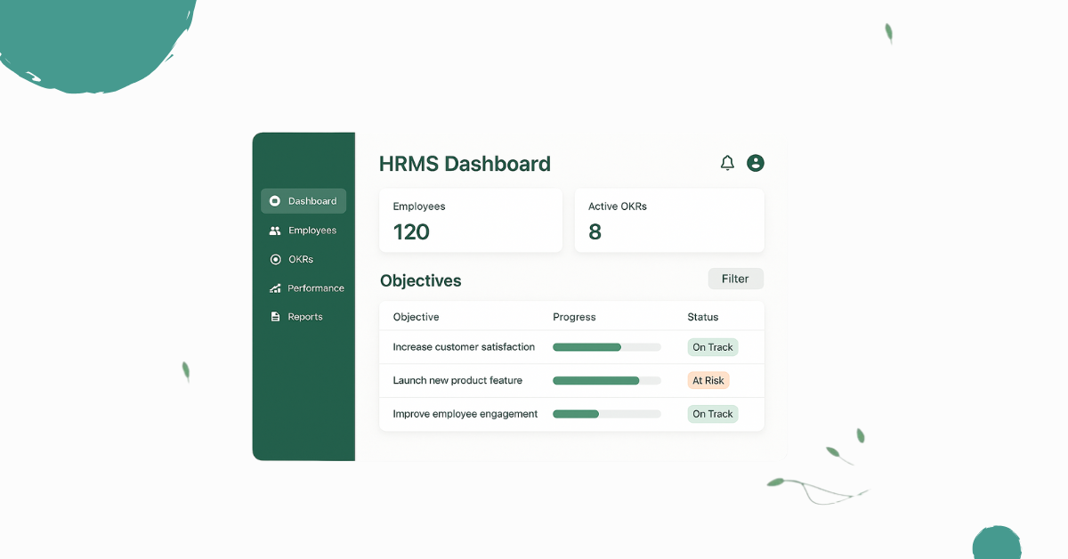 OKR software dashboard showing goal tracking, alignment mapping, and performance metrics
