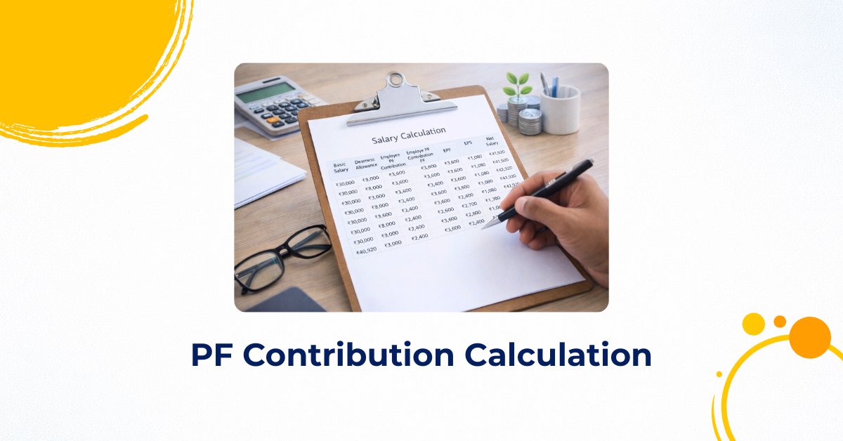 PF contribution calculation example based on basic salary and dearness allowance
