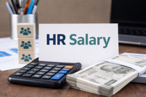 HR salary and payroll management concept with calculator and currency