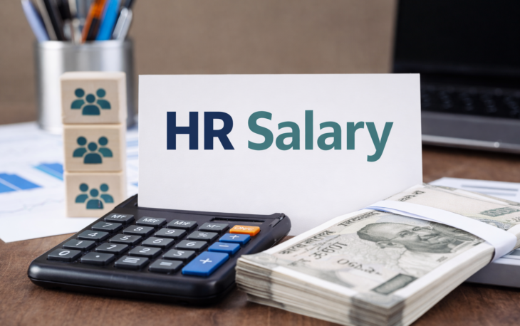 HR salary and payroll management concept with calculator and currency