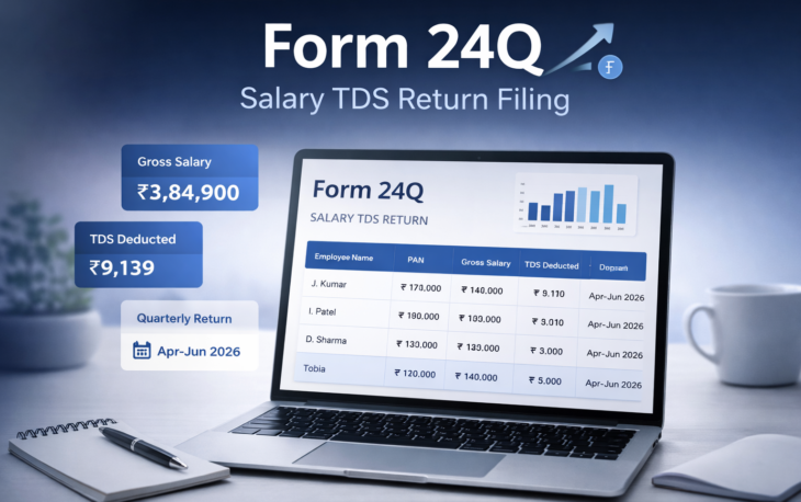 Form 24Q salary TDS return filing dashboard showing payroll data and tax deduction details in India